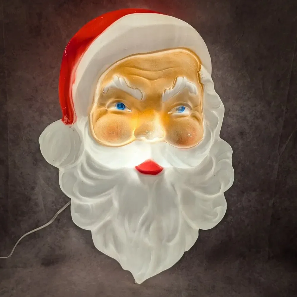 Vintage 1989 Union Products Lighted Santa Claus Head Blow Mold Wall Decor USA